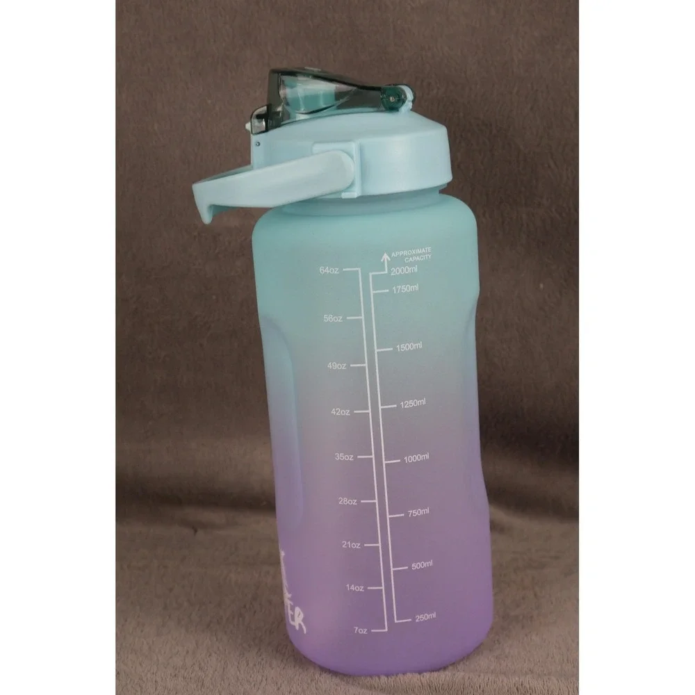 Flask Monster Tumbler‎ Water Bottle 64 oz 2000 ml Teal Purple Ombre Jug Handle